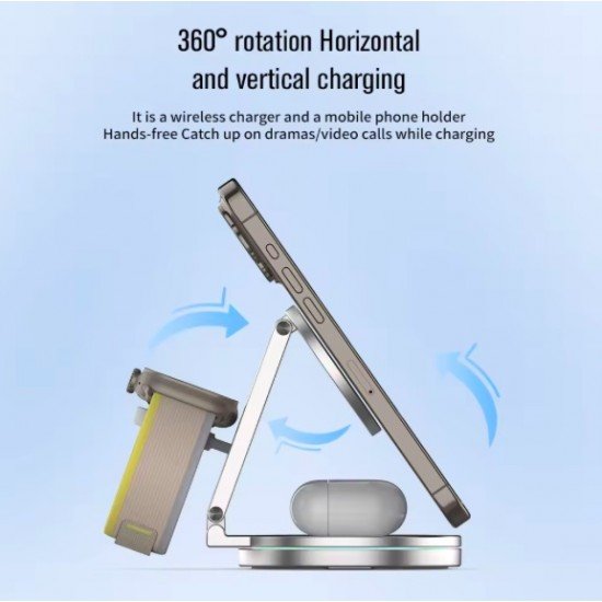 360 Degree Aluminium 3 in 1 Portable Wireless Dock Station 360 Degree Aluminium 3 in 1 Portable Wireless Dock Station
